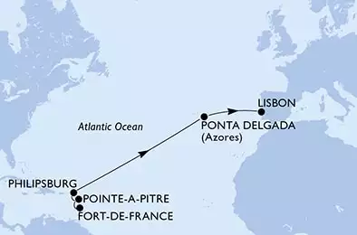 Fort de France,Pointe-a-Pitre,Philipsburg,Ponta Delgada,Lisbon