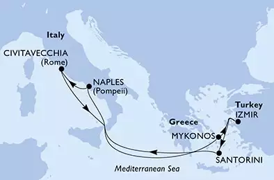 MSC DIVINA - itinerár  7 nocí odchod z Civitavecchia Italy dňa 26/07/2024 - Italy,Greece,Turkey