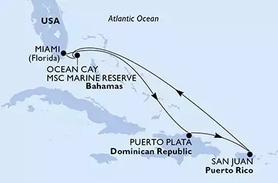 MSC SEASCAPE - itinerár  7 nocí odchod z Miami, United States dňa 09/11/2024 - United States,Dominican Republic,Puerto Rico,Bahamas