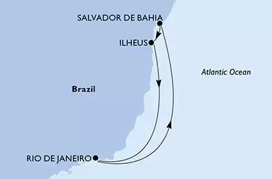 Rio de Janeiro,Salvador,Ilheus,Rio de Janeiro