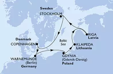 MSC POESIA - itinerár  7 nocí odchod z Copenhagen, Denmark dňa 07/06/2025 - Copenhagen,Warnemunde,Gdynia,Klaipeda,Riga,Stockholm,Copenhagen