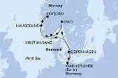 Copenhagen,Warnemunde,Haugesund,Eidfjord,Kristiansand,Oslo,Copenhagen