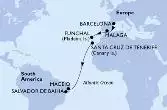 Barcelona,Malaga,Funchal,Santa Cruz de Tenerife,Maceio,Salvador