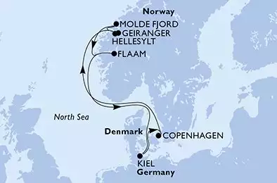 MSC EURIBIA - itinerár  7 nocí odchod z Copenhagen, Denmark dňa 20/07/2025 - Denmark,Norway,Germany