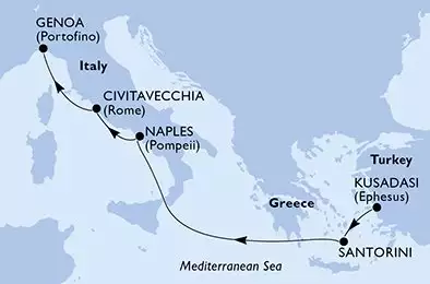 Kusadasi,Santorini,Naples,Civitavecchia,Genoa
