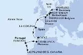 Hamburg,Zeebrugge,Rotterdam,Le Havre,La Coruna,Cadiz,Casablanca,Funchal,Las Palmas de G.Canaria