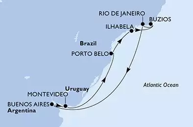 Montevideo,Porto Belo,Ilhabela,Buzios,Rio de Janeiro,Buenos Aires,Montevideo