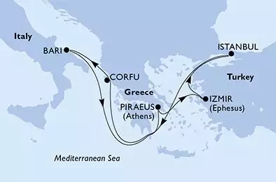 MSC SINFONIA - itinerár  7 nocí odchod z Istanbul, Turkey dňa 25/12/2024 - Istanbul,Corfu,Bari,Piraeus,Izmir,Istanbul