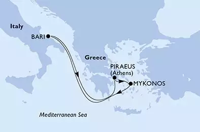 Piraeus,Mykonos,Bari,Piraeus