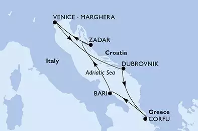 MSC OPERA - itinerár  7 nocí odchod z Venice-Marghera, Italy dňa 04/05/2025 - Italy,Croatia,Greece