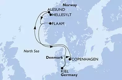 MSC EURIBIA - itinerár  7 nocí odchod z Kiel,Germany dňa 12/10/2024 - Germany,Denmark,Norway