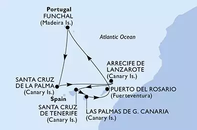 MSC OPERA - itinerár  7 nocí odchod z Santa Cruz de Tenerife, Spain dňa 03/11/2024 - Santa Cruz de Tenerife,Las Palmas de G.Canaria,Puerto del Rosario,Funchal,Santa Cruz de La Palma,Arrecife de Lanzarote,Santa Cruz de Tenerife