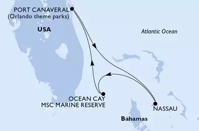 MSC SEASHORE - itinerár  4 nocí odchod z Port Canaveral United States dňa 13/07/2025 - United States,Bahamas
