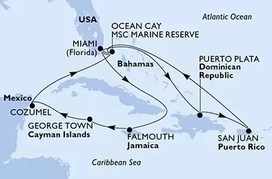 MSC SEASCAPE - itinerár  14 nocí odchod z Miami United States dňa 09/11/2024 - United States,Dominican Republic,Puerto Rico,Bahamas,Jamaica,Cayman Islands,Mexico