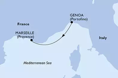 MSC DIVINA - itinerár  1 nocí odchod z Genoa Italy dňa 18/10/2025 - Genoa,Marseille