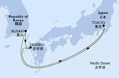 MSC BELLISSIMA - itinerár  5 nocí odchod z Tokyo Japan dňa 20/10/2025 - Tokyo,Busan,Sasebo,Tokyo