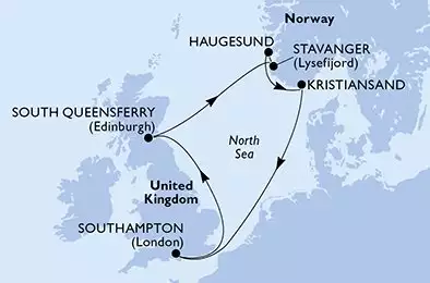 MSC VIRTUOSA - itinerár  7 nocí odchod z SouthamptonUnited Kingdom dňa 16/05/2026 - United Kingdom,Norway