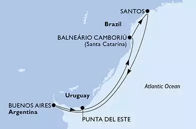 MSC SPLENDIDA - itinerár  7 nocí odchod z Santos Brazil dňa 13/12/2024 - Brazil,Argentina,Uruguay