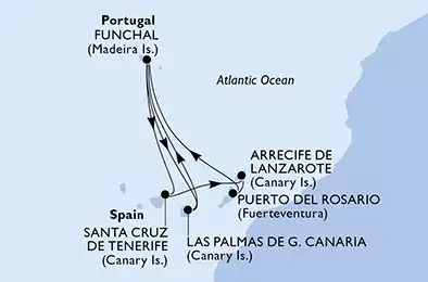 MSC MUSICA - itinerár  7 nocí odchod z Las Palmas de G.Canaria Spain dňa 05/12/2025 - Las Palmas de G.Canaria,Funchal,Santa Cruz de Tenerife,Arrecife de Lanzarote,Puerto del Rosario,Funchal,Las Palmas de G.Canaria