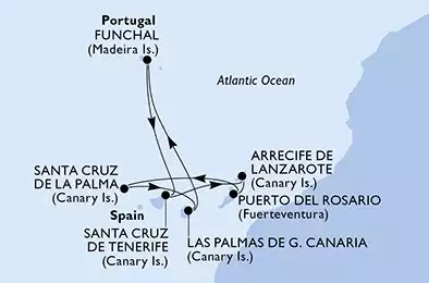 MSC MUSICA - itinerár  7 nocí odchod z Las Palmas de G.Canaria Spain dňa 21/11/2025 - Las Palmas de G.Canaria,Funchal,Santa Cruz de Tenerife,Arrecife de Lanzarote,Puerto del Rosario,Santa Cruz de La Palma,Las Palmas de G.Canaria