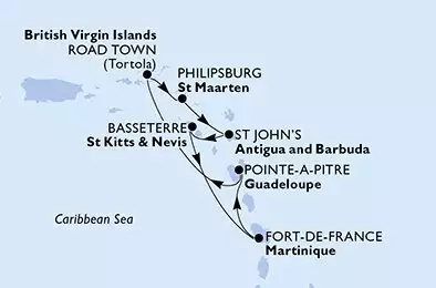 MSC VIRTUOSA - itinerár  7 nocí odchod z Pointe-a-Pitre Guadeloupe dňa 14/12/2025 - Pointe-a-Pitre,Road Town,Philipsburg,St John s,Basseterre,Fort de France,Pointe-a-Pitre