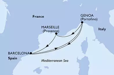 MSC MAGNIFICA - itinerár  5 nocí odchod z Genoa Italy dňa 05/05/2025 - Italy,France,Spain