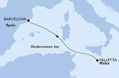 MSC MAGNIFICA - itinerár  2 nocí odchod z Valletta Malta dňa 02/10/2025 - Valletta,Barcelona