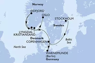 MSC MAGNIFICA - itinerár  8 nocí odchod z Stockholm Sweden dňa 25/06/2026 - Stockholm,Copenhagen,Warnemunde,Kristiansand,Eidfjord,Lyngdal,Oslo