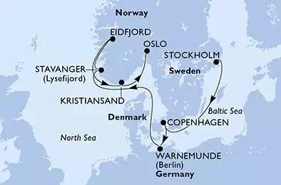 MSC MAGNIFICA - itinerár  8 nocí odchod z Stockholm Sweden dňa 11/06/2026 - Stockholm,Copenhagen,Warnemunde,Stavanger,Eidfjord,Kristiansand,Oslo