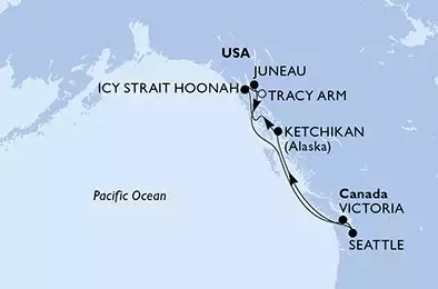 MSC POESIA - itinerár  7 nocí odchod z Seattle Washington dňa 22/06/2026 - Seattle,Ketchikan,Icy Strait Hoonah,Tracy Arm,Juneau,Victoria,Seattle