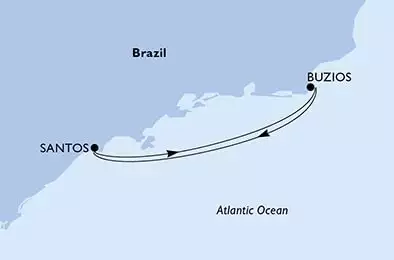 MSC LIRICA - itinerár  3 nocí odchod z Santos Brazil dňa 28/11/2025 - Santos,Buzios,Santos