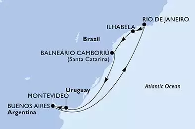 MSC FANTASIA - itinerár  8 nocí odchod z Buenos Aires Argentina dňa 24/11/2025 - Buenos Aires,Rio de Janeiro,Ilhabela,Balneario Camboriu,Montevideo,Buenos Aires