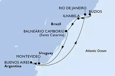 MSC FANTASIA - itinerár  9 nocí odchod z Montevideo Uruguay dňa 29/01/2026 - Montevideo,Buenos Aires,Rio de Janeiro,Buzios,Ilhabela,Balneario Camboriu,Montevideo