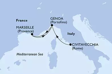 MSC MAGNIFICA - itinerár  3 nocí odchod z Civitavecchia (Rome) Italy dňa 12/12/2025 - Civitavecchia,Genoa,Marseille,Genoa