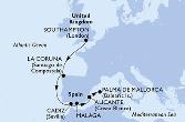 Southampton,La Coruna,Cadiz,Malaga,Alicante,Palma de Mallorca