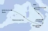 Civitavecchia,Messina,Valletta,Barcelona