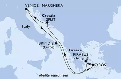 MSC ARMONIA - itinerár  7 nocí odchod z Venice - Marghera Italy dňa 13/07/2025 - Italy,Greece,Croatia
