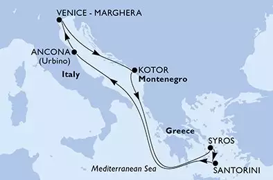MSC LIRICA - itinerár  7 nocí odchod z Venice - Marghera Italy dňa 28/06/2025 - Italy,Montenegro,Greece