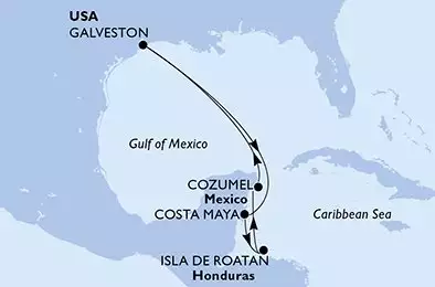 MSC SEASCAPE - itinerár  7 nocí odchod z Galveston United States dňa 20/12/2026 - Galveston,Costa Maya,Isla de Roatan,Cozumel,Galveston