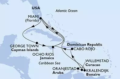 MSC POESIA - itinerár  15 nocí odchod z Miami United States dňa 17/10/2026 - Miami,George Town,Ocho Rios,Miami,Kralendijk,Oranjestad,Willemstad,Cabo Rojo,Ocho Rios,Miami