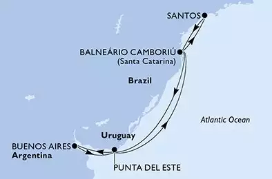 MSC PREZIOSA - itinerár  8 nocí odchod z Buenos Aires Argentina dňa 21/01/2026 - Argentina,Uruguay,Brazil