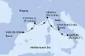 Naples,Civitavecchia,Genoa,Marseille,Barcelona