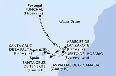 MSC FANTASIA - itinerár  7 nocí odchod z Santa Cruz de Tenerife Spain dňa 07/02/2027 - Santa Cruz de Tenerife,Puerto del Rosario,Funchal,Arrecife de Lanzarote,Las Palmas de G.Canaria,Santa Cruz de La Palma,Santa Cruz de Tenerife