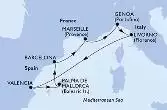 Genoa,Livorno,Valencia,Palma de Mallorca,Barcelona,Marseille,Genoa