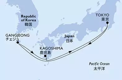 MSC BELLISSIMA - itinerár  5 nocí odchod z Tokyo Japan dňa 17/05/2026 - Tokyo,Gangjeong,Kagoshima,Tokyo