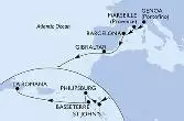 Genoa,Marseille,Barcelona,Gibraltar,St John s,Philipsburg,Basseterre,La Romana