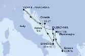 Split,Venice-Marghera,Dubrovnik,Corfu,Kotor,Brindisi,Split