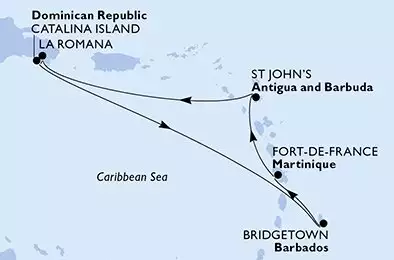 MSC OPERA - itinerár  7 nocí odchod z Fort de France Martinique dňa 05/11/2027 - Fort de France,St John s,La Romana,Catalina Island,Bridgetown,Fort de France