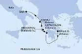 Piraeus,Katakolon,Cefalonia,Corfu,Bari