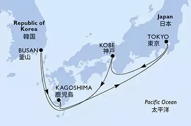 MSC BELLISSIMA - itinerár  7 nocí odchod z Tokyo Japan dňa 10/05/2026 - Japan,SOUTH KOREA